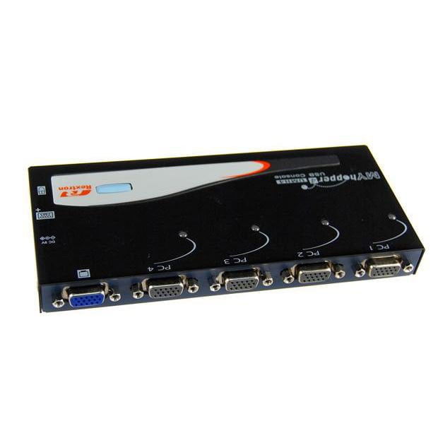 REXTRON 4 Port USB KVM Switch. Share 1x USB k/b/USB Mouse/Video with 4x PCs. USB / VGA leads included. CDKUMH4