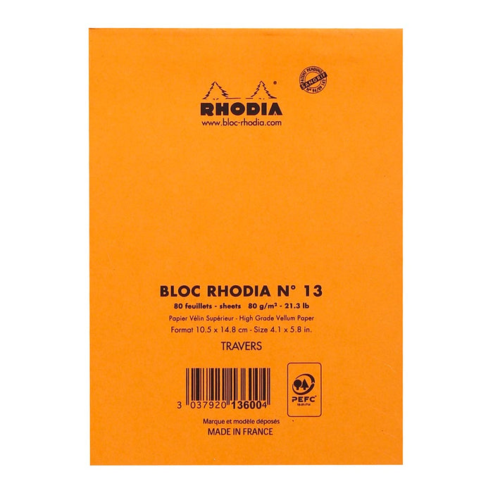 Rhodia Bloc Pad No. 13 A6 Lined Orange Notepad FPC13600C