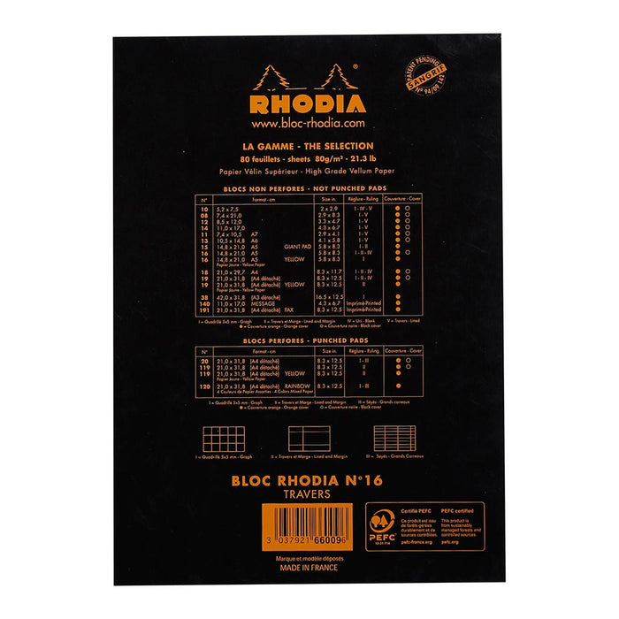 Rhodia Bloc Pad No. 16 A5 Lined Black Notepad FPC166009C