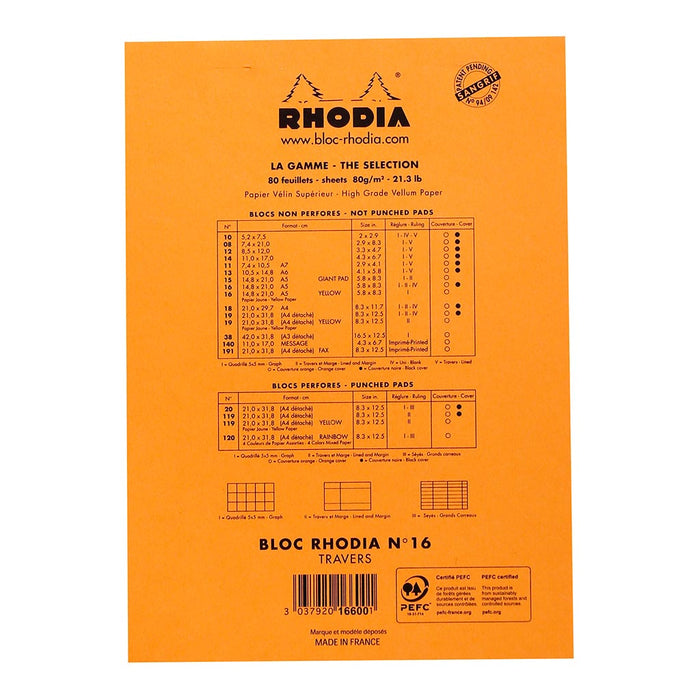Rhodia Bloc Pad No. 16 A5 Lined Orange Notepad FPC16600C