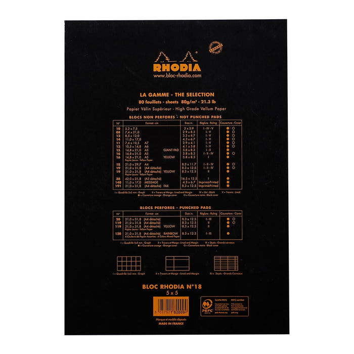 Rhodia Bloc Pad No. 18 A4 Grid Black Notepad FPC182009C