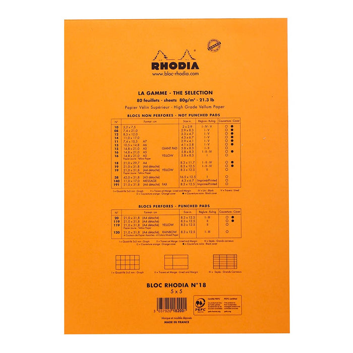 Rhodia Bloc Pad No. 18 A4 Grid Orange Notepad FPC18200C