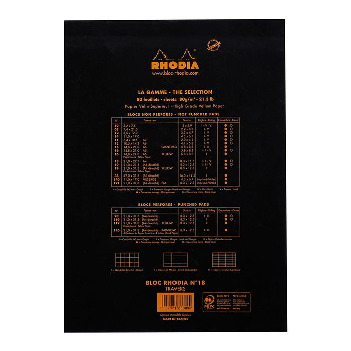 Rhodia Bloc Pad No. 18 A4 Lined Black Notepad FPC186009C