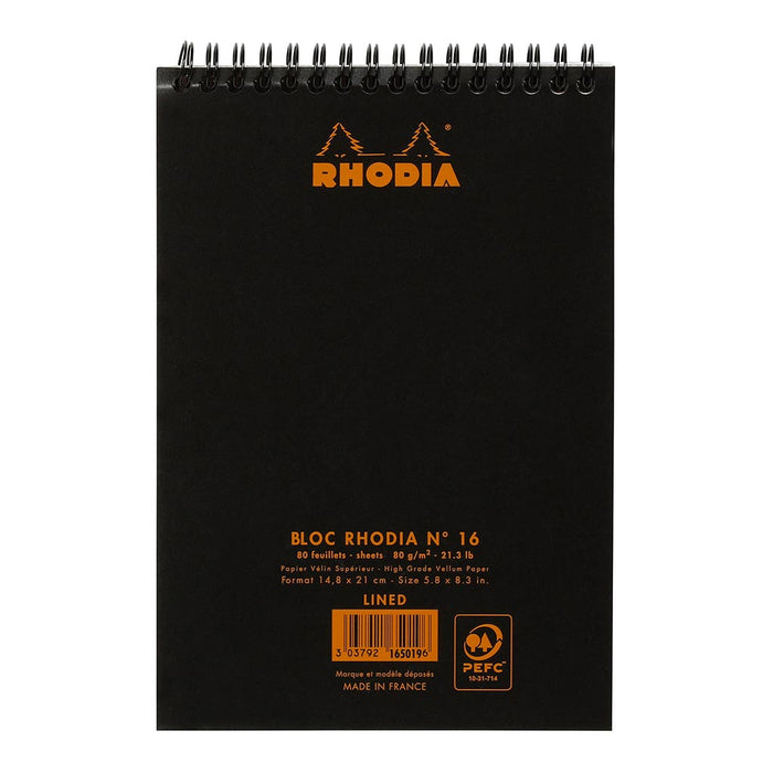 Rhodia Classic Notepad Spiral A5 Lined Black FPC165019C