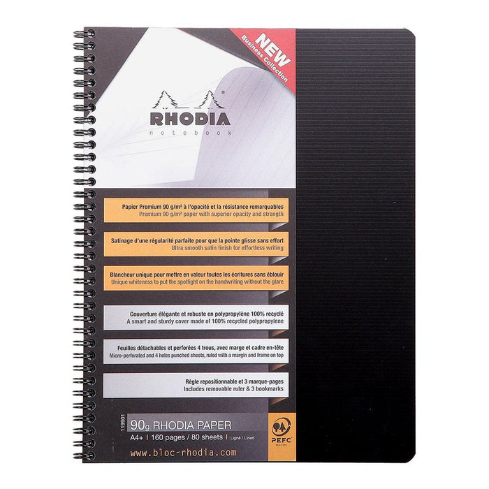Rhodiactive Notebook Spiral A4+ Lined Black FPC119901C
