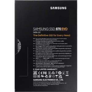 Samsung 870 EVO MZ-77E1T0BW 1 TB Solid State Drive - 2.5" Internal - SATA (SATA/600) - Black - Storage System, Desktop PC, Notebook Device Supported - 600 TB TBW - 560 MB/s Maximum Read Transfer Rate - 256-bit Encryption Standard - 5 Year Warranty IM5116392