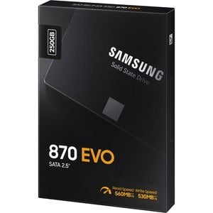 Samsung 870 EVO MZ-77E250BW 250 GB Solid State Drive - 2.5" Internal - SATA (SATA/600) - Black - Storage System, Desktop PC, Notebook Device Supported - 150 TB TBW - 560 MB/s Maximum Read Transfer Rate - 256-bit Encryption Standard - 5 Year Warranty IM5116393