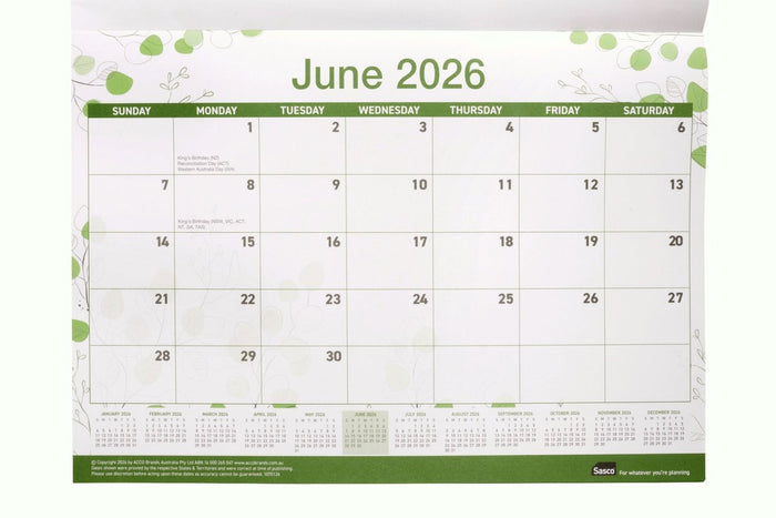 Sasco 2026 Eco Large Desk Planner, 480mm x 340mm AO1070126