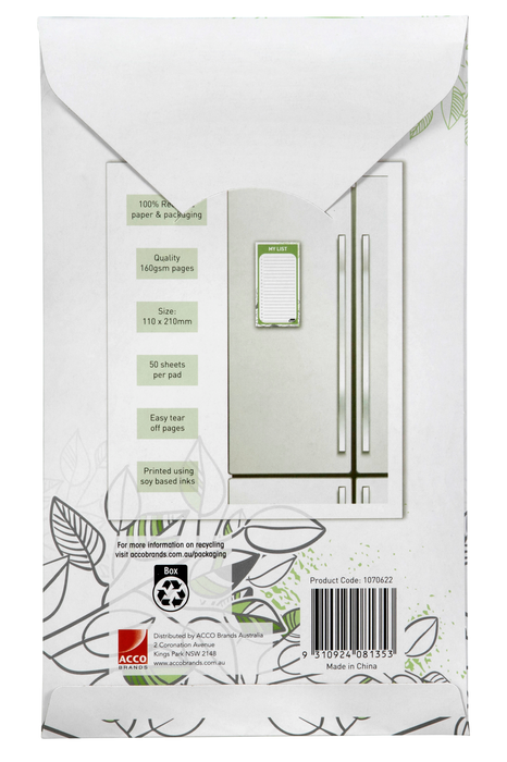 Sasco Eco Magnetic List Pad, 110mm x 210mm AO1070622