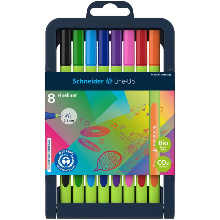 Schneider Fineliner Line-Up 0.4mm Assorted Colours Pens with Pencil Case Stand - Set of 8 CXS191098