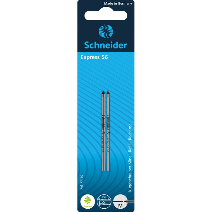Schneider Pen Refill Ballpoint 56 Medium Black, 2 Pack CXS77150