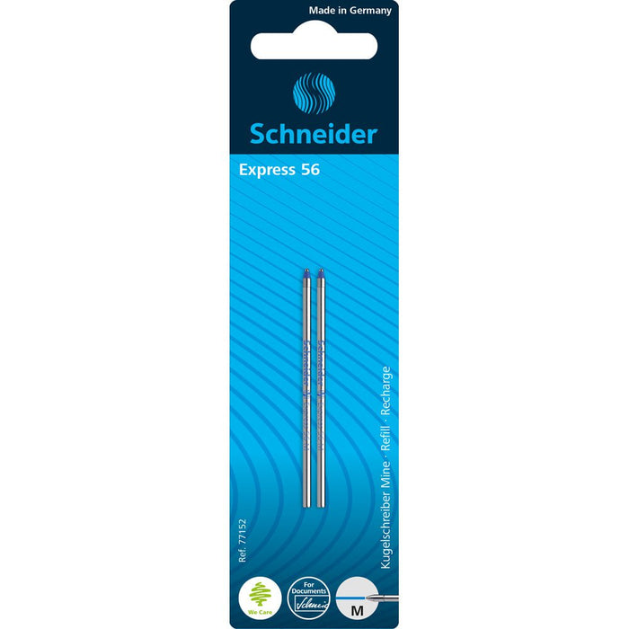 Schneider Pen Refill Ballpoint 56 Medium Blue, 2 Pack CXS77152