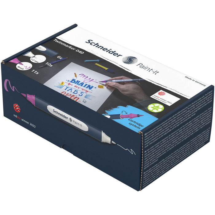 Schneider Twinmarker Paint-It 040 Brush + Round Complete Set V2, pieces, Assorted Colours CXSML04010903