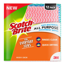 Scotch-Brite Anti-Bacterial All Purpose Absorbent Wipe 12's Pack FP10206