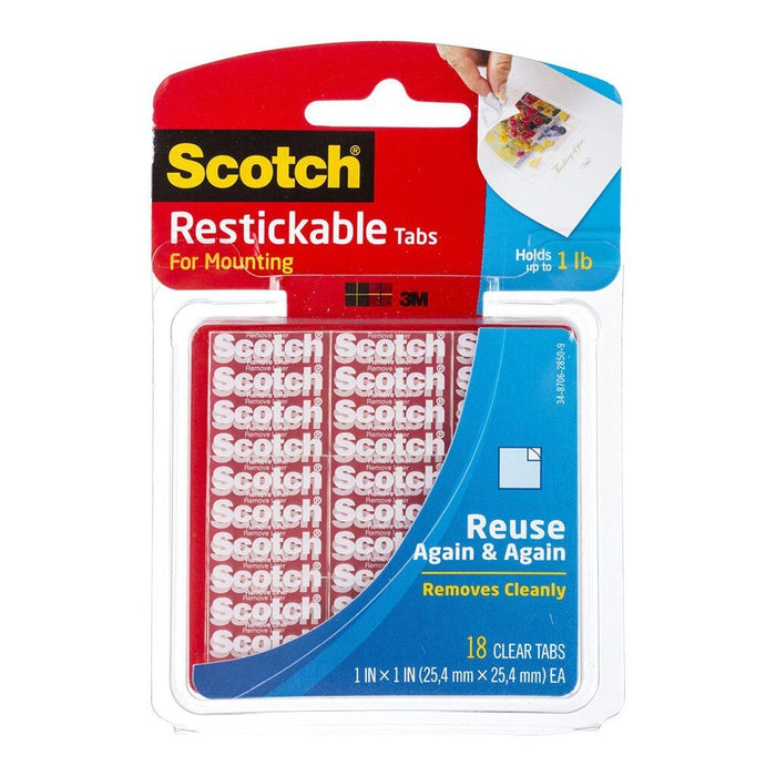 Scotch R100 Restickable Mounting Tabs 25 x 25mm x 18's Pack FP10694