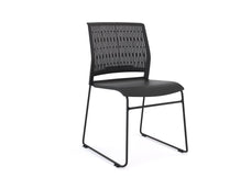 Knight's Stax Stackable Chair, Perforated Patterned Backrest, Black