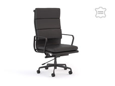 Knight's Vogue Genuine Black Coloured Leather Main Front Panel, Highback Chair With Armrest, Assembled