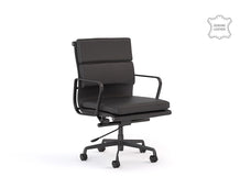 Knight's Vogue Genuine Black Coloured Leather Main Front Panel, Midback Chair With Armrest, Assembled