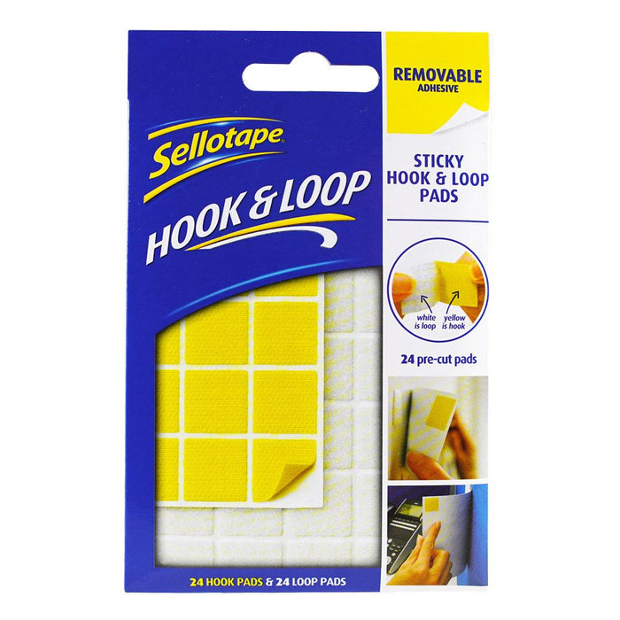 Sellotape Sticky Hook & Loop Pads Removable 20mm 24 Pack CX2055468