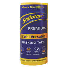 Sellotape Washi Yellow 40mmx18m Small Core 3 Pack CXSMW4018Y