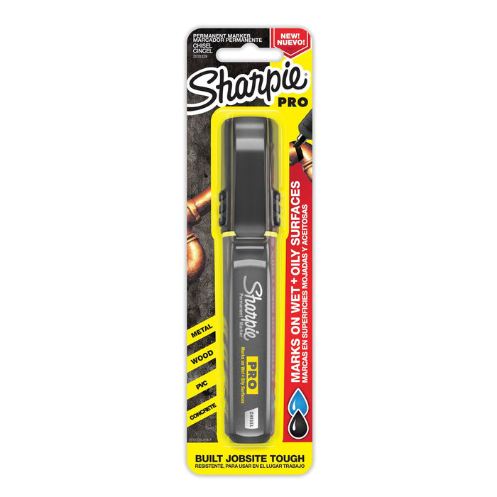 SHARPIE PRO Permanent Chisel Tip Black Colour Marker. 1-Pack Designed for Industrial Use. Quick Drying Ink. Marks Through Water, Oil & Dust. Ridged Grip. Non-Slip Cap. Break-resistant Clip. CD2178491