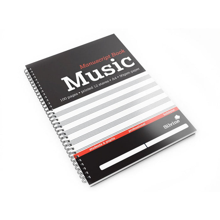 Silvine A4 100 Pages Wiro Bound Music Manuscript Book 12 Stave CXMUSTWA4