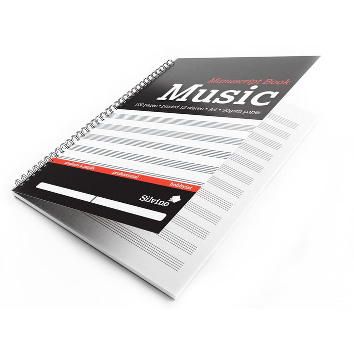 Silvine A4 100 Pages Wiro Bound Music Manuscript Book 12 Stave CXMUSTWA4