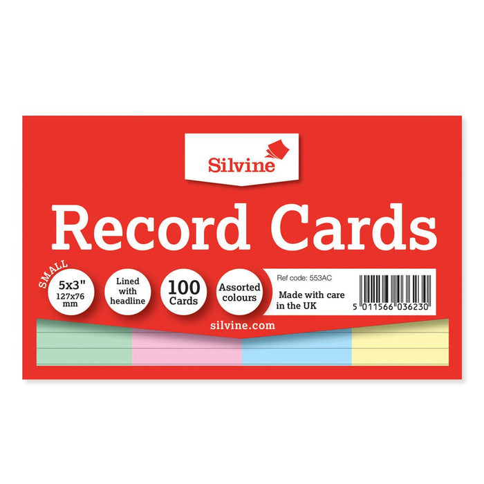 Silvine Record Cards 5 x 3 Ruled Assorted Colours CX553AC
