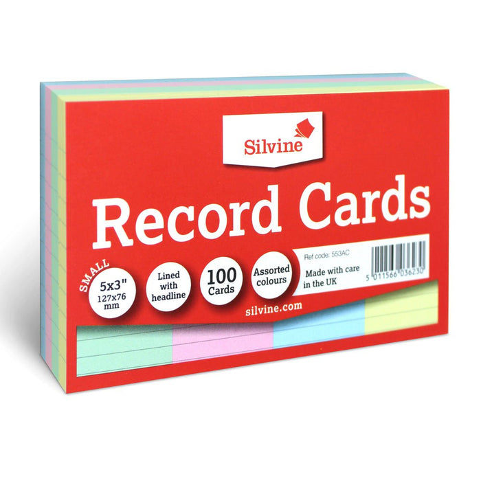 Silvine Record Cards 5 x 3 Ruled Assorted Colours CX553AC