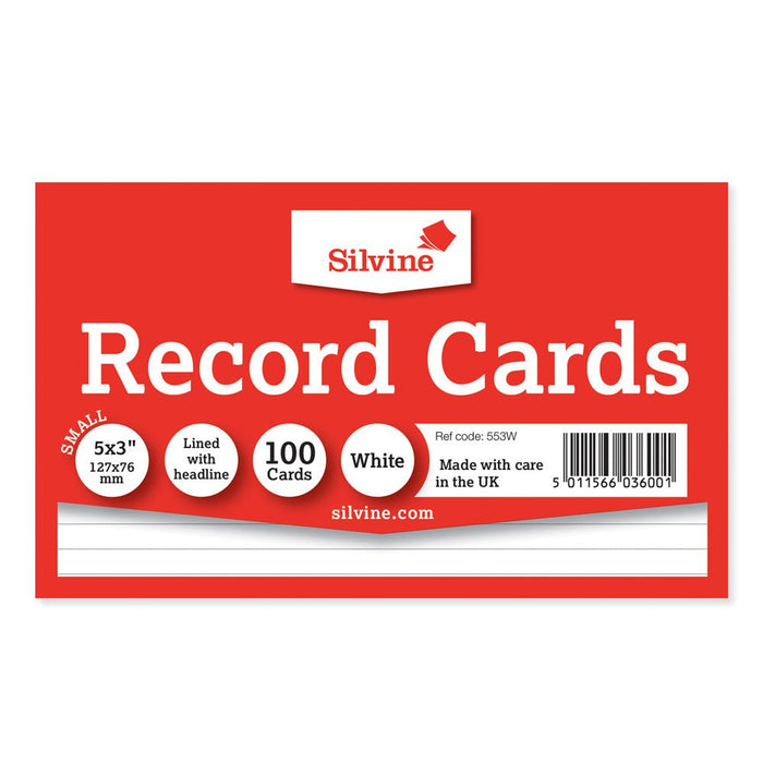 Silvine Record Cards 5 x 3 Ruled White CX553W