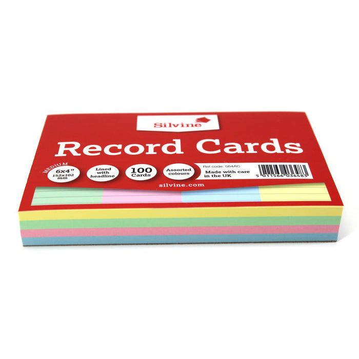 Silvine Record Cards 6 x 4 Ruled Assorted Colours CX564AC