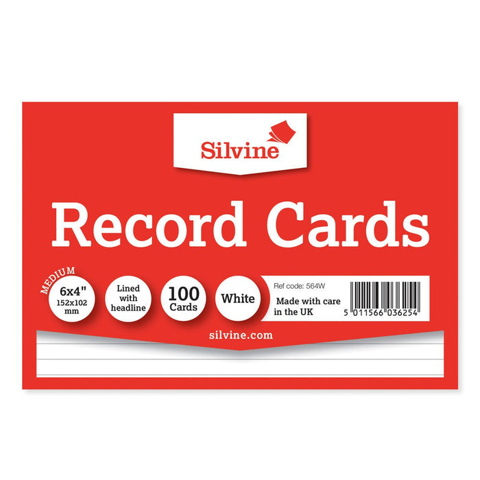 Silvine Record Cards 6 x 4 Ruled White CX564W