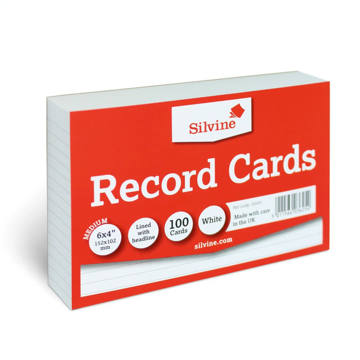 Silvine Record Cards 6 x 4 Ruled White CX564W