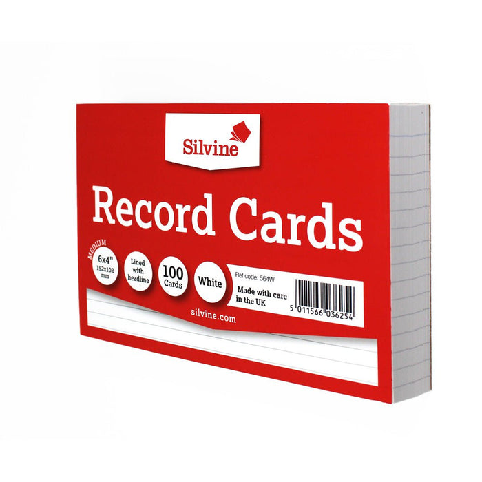 Silvine Record Cards 6 x 4 Ruled White CX564W