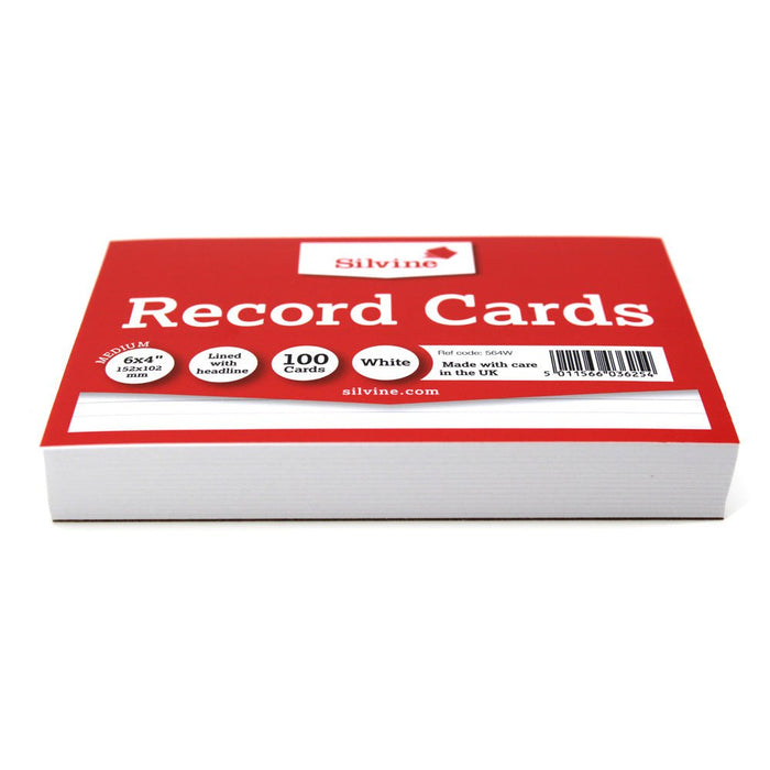 Silvine Record Cards 6 x 4 Ruled White CX564W