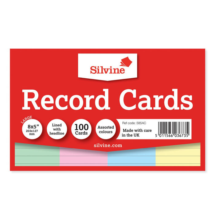 Silvine Record Cards 8 x 5 Ruled Assorted Colours CX585AC