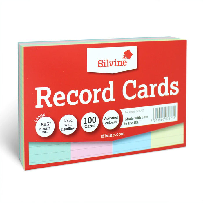 Silvine Record Cards 8 x 5 Ruled Assorted Colours CX585AC