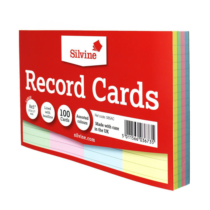 Silvine Record Cards 8 x 5 Ruled Assorted Colours CX585AC
