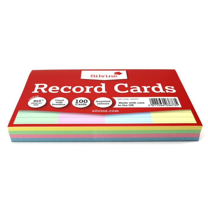 Silvine Record Cards 8 x 5 Ruled Assorted Colours CX585AC