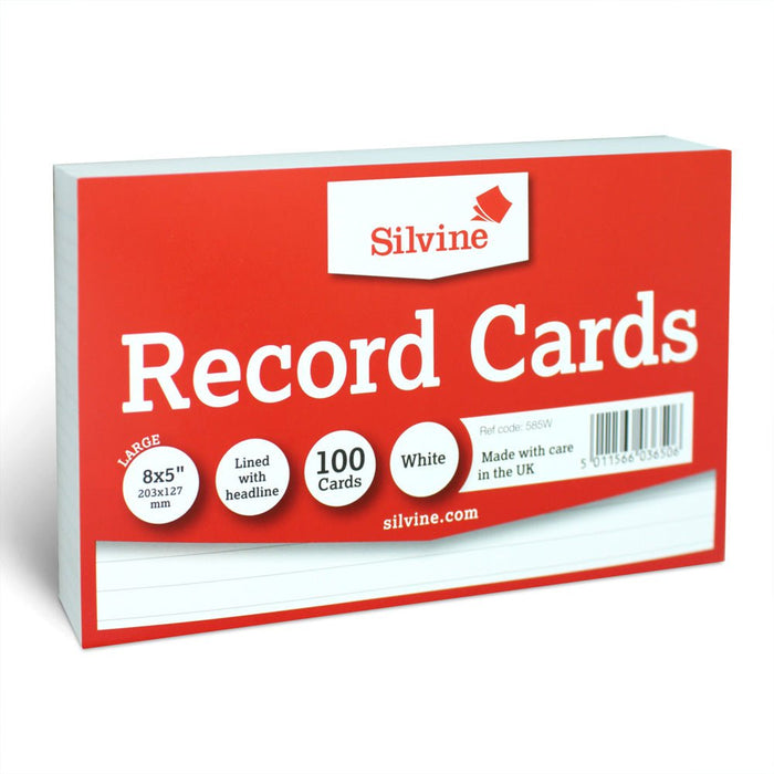 Silvine Record Cards 8 x 5 Ruled White CX585W