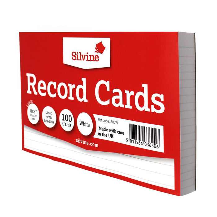 Silvine Record Cards 8 x 5 Ruled White CX585W
