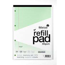 Silvine Tinted Refill Pad A4 8mm Lined with Margin 100 Pages Green CXSA4RPTING