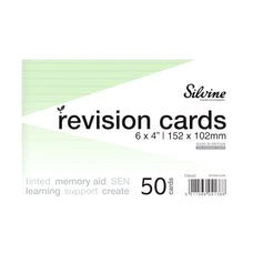 Silvine Tinted Revision Cards, 6mm Ruled, 152 x 102mm, 50 Cards, Green CX1002217