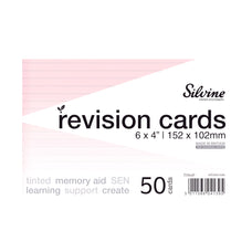 Silvine Tinted Revision Cards, 6mm Ruled, 152 x 102mm, 50 Cards, Pink CX1002219