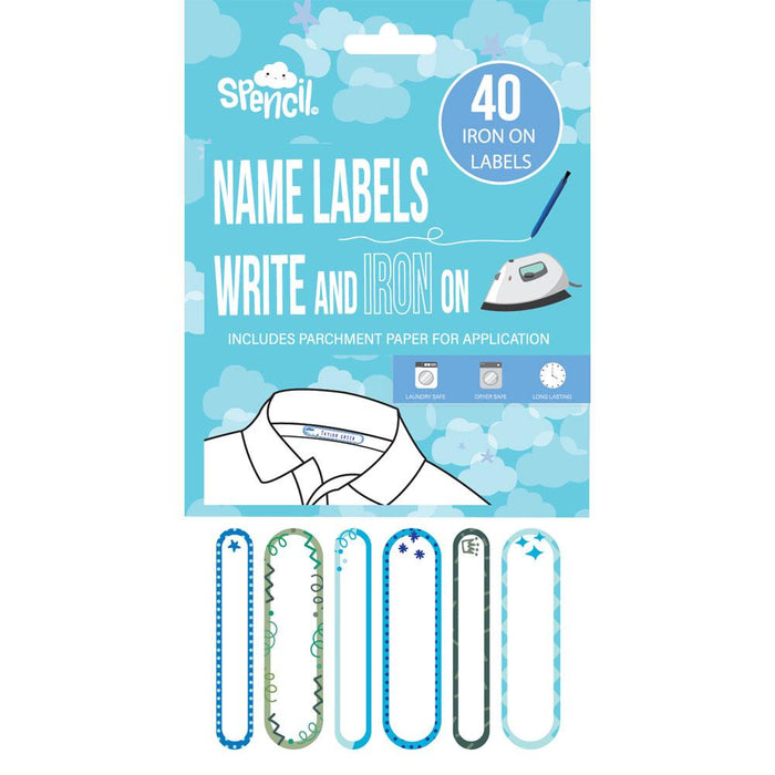 Spencil Write And Iron On Name Labels 40 Pack Cool Blues CX113789