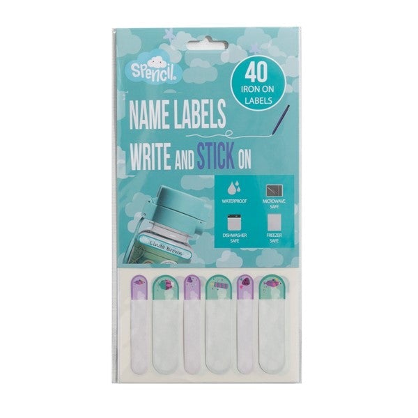 Spencil Write And Stick On Name Labels Pack of 40 Cool Blues CX113797