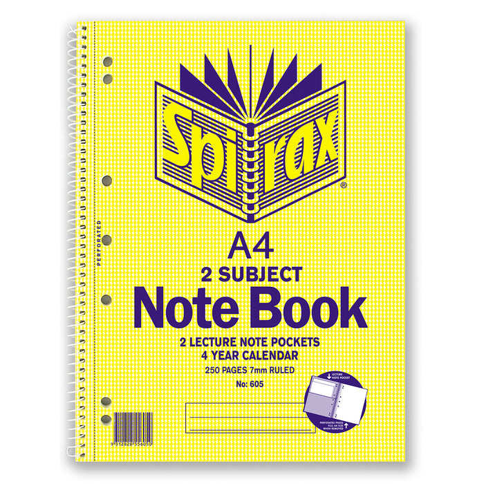 Spirax 605 A4 2 Subject Notebook 250 Pages x Pack of 5 AO56605