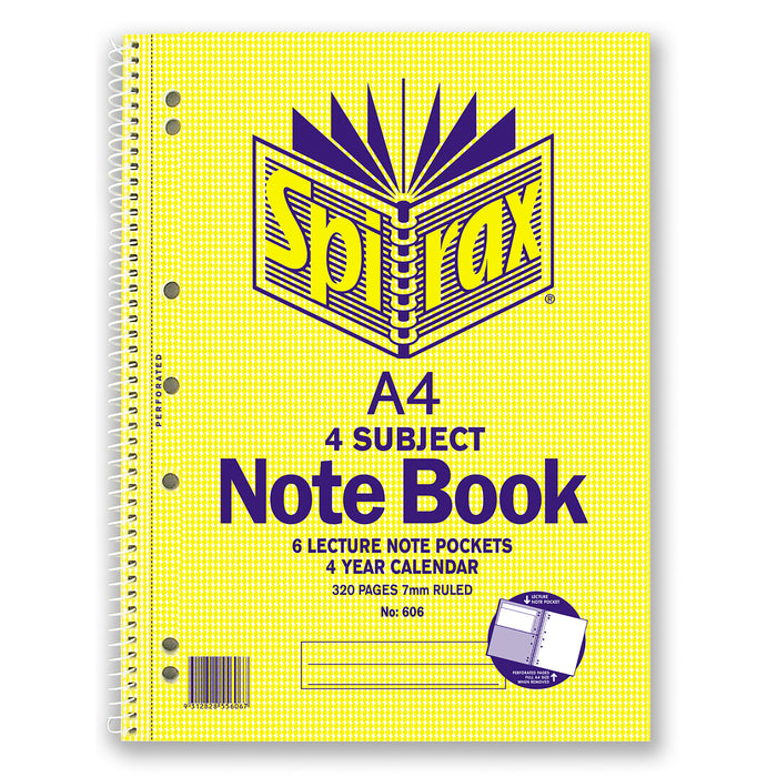 Spirax 606 A4 4 Subject Notebook 320 Pages x Pack of 5 AO56606