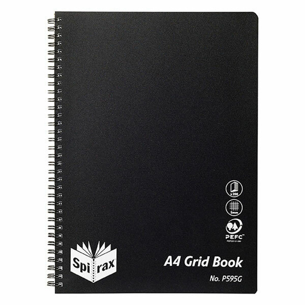 Spirax A4 Black Polypropylene Cover Grid Book, Side Opening, 200 Pages ...