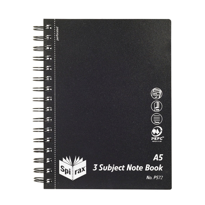 Spirax P572 A5 Polypropylene Cover 3 Subject Book 300 Pages x 5's pack AO5657200